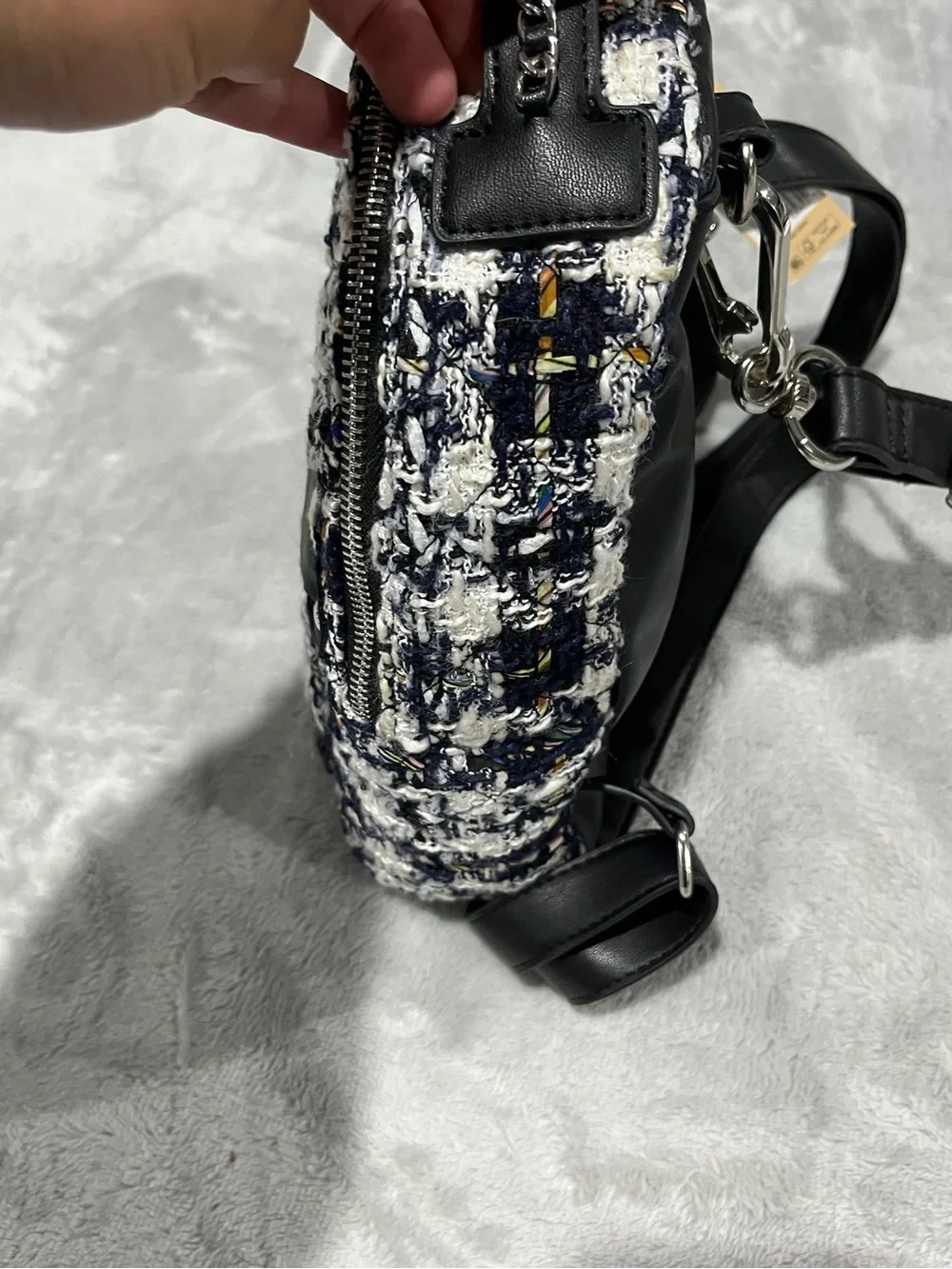 NWT Madden NYC Mini Quilted Boucle Tweed Plaid Backpack Bag